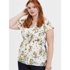NWT White Floral Chiffon Button-Down Babydoll Top, Torrid, 1